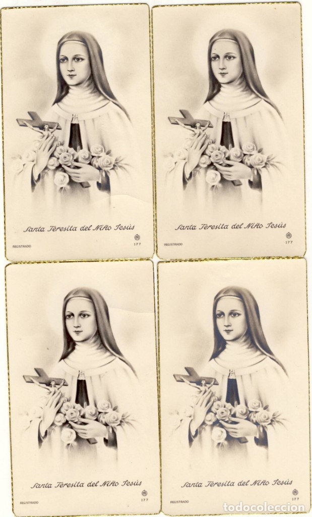Postales: CUATRO ESTAMPAS  DE SANTA TERESITA DEL NI&Ntilde;O JES&Uacute;S.- FILO DORADO.- (2)