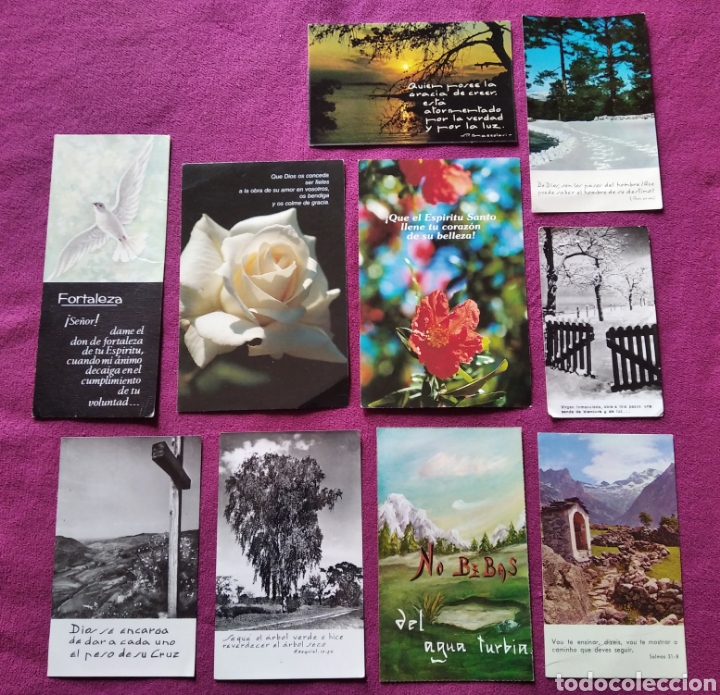 Cartoline: Lote 10 estampas religiosas con frases a&ntilde;os 60 y 70