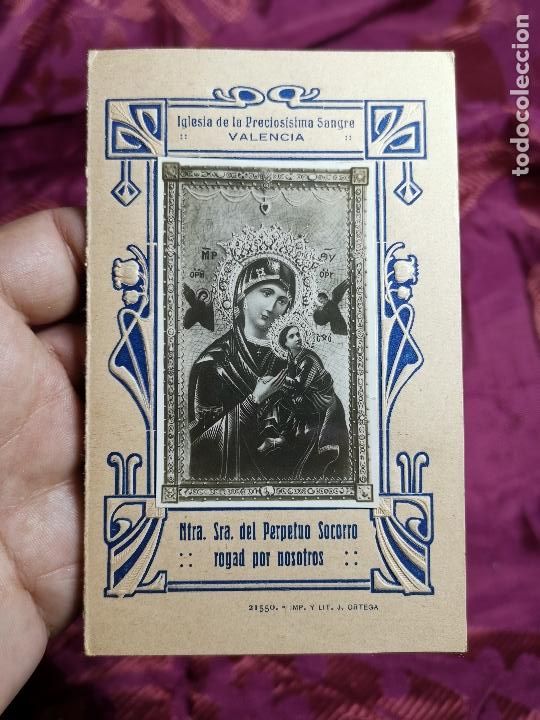 Postkarten: RECORDATORIO ESTAMPA RELIGIOSA-ESTAMPITA -DIPTICO NTRA SRA PERPETUO SOCORRO-VALENCIA-1900