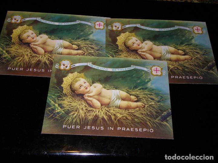Postales: Tres postales con imagen del ni&ntilde;o Jes&uacute;s de Bel&eacute;n, Ed. Custodia di Terra Santa. 15 x10,5 cm.