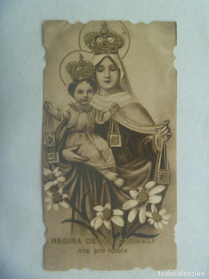 Postales: ANTIGUA ESTAMPA DE LA VIRGEN DEL CARMEN, RECUERDO COMUNION GENERAL, 1937. CON PLEGARIA
