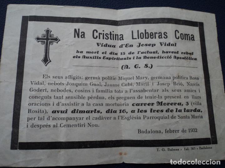 Postales: antiguo recordatorio de defuncion papel fino 1932 badalona  16 x 11 cm
