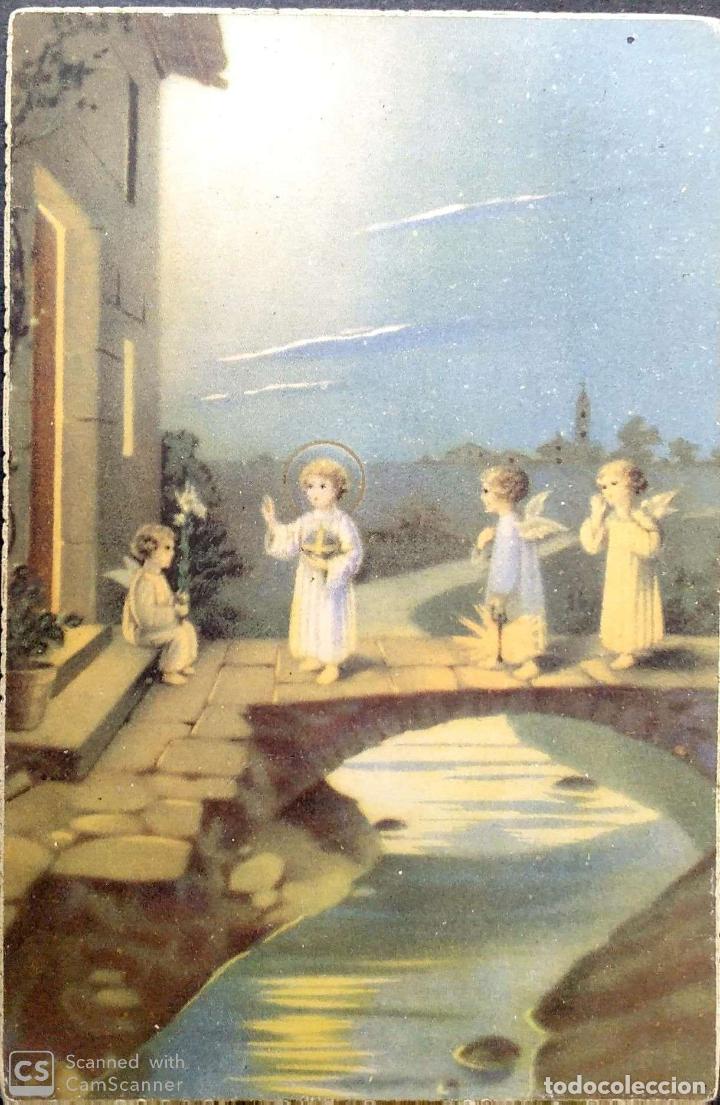 Postales: Ni&ntilde;o Jes&uacute;s y &aacute;ngeles cruzando un puente. Usada. Color