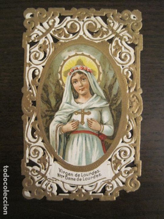 Postales: VIRGEN DE LOURDES-ESTAMPA ANTIGUA PUNTILLA-CHOCOLATES CASA AMATLLER-VER FOTOS-(V-19.224)
