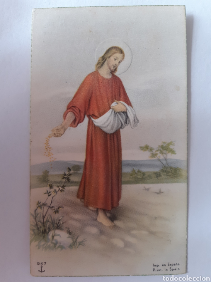 Cartoline: Antiguo recordatorio de comuni&oacute;n con imagen del Divino Pastor.