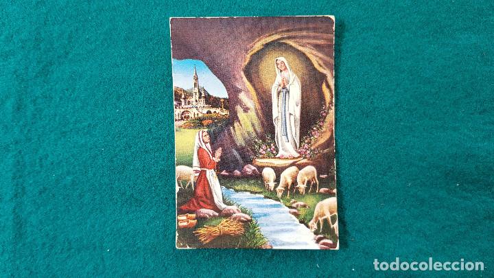 Postales: ESTAMPA RECORDATORIO VIRGEN DE LOURDES - PUBLICIDAD LA CROIX BLEUE AL DORSO