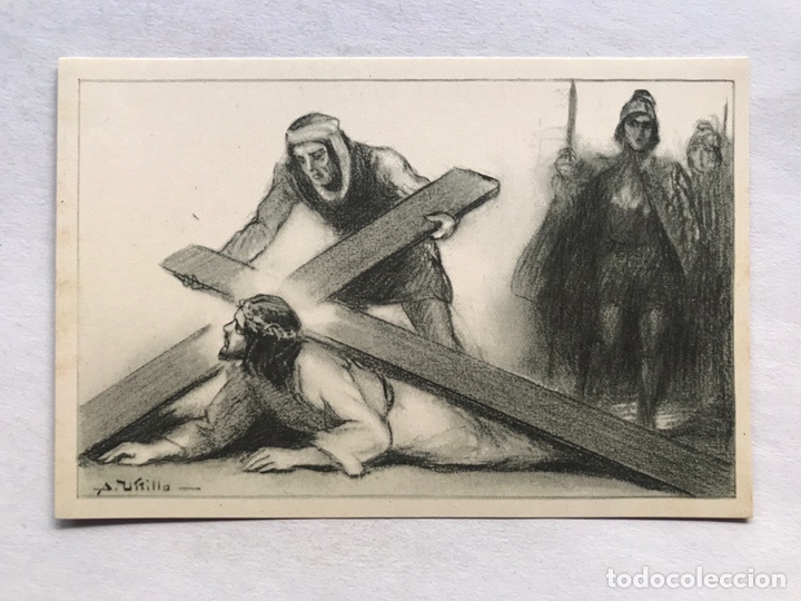Cartoline: V&Iacute;A CRUCIS, postal ilustrada UTRILLO, 9a. Estacion. Editorial Balmes S/C.