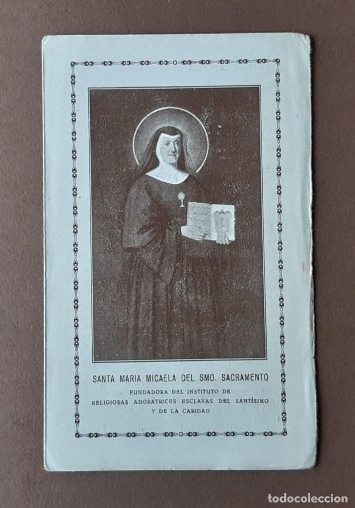 Postales: ESTAMPA D&Iacute;PTICO PRIMER ANIVERSARIO CANONIZACI&Oacute;N SANTA MAR&Iacute;A MICAELA SACRAMENTO. ADORATRICES. 1935.