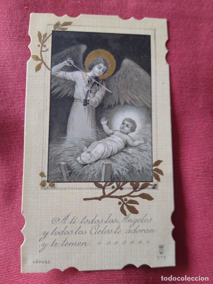 Postales: Bonita estampa .Ni&ntilde;o Jes&uacute;s con &Aacute;ngel m&uacute;sico.