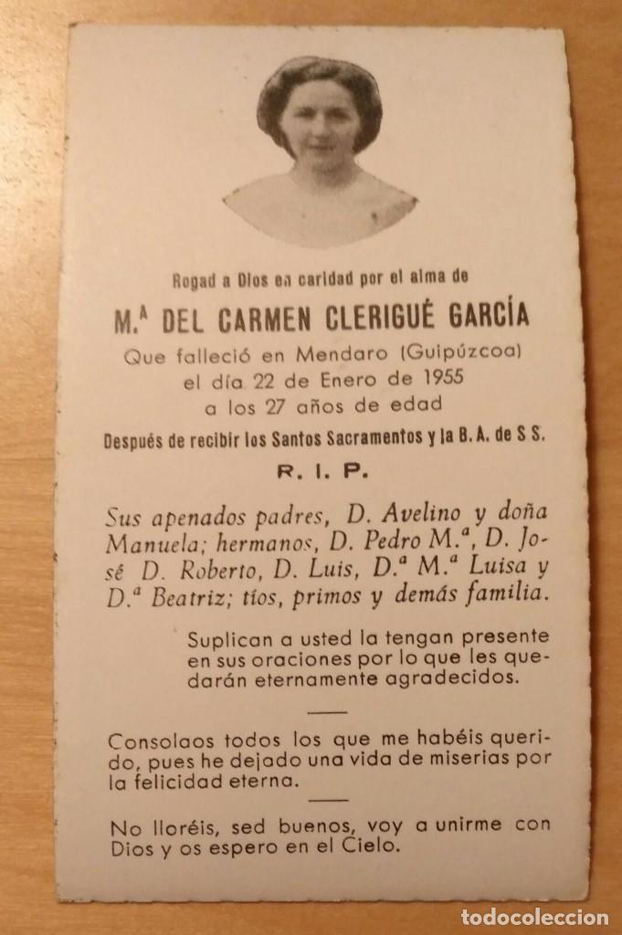 Postkarten: RD 27 Antigua Estampa Recordatorio defunci&oacute;n con foto - Mendaro (Guip&uacute;zcoa), Enero 1955