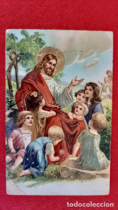 Postales: POSTAL ANTIGUA ESTAMPA JESUS PREDICANDO A NI&Ntilde;OS CON DORADOS ORIGINAL PRJ 106