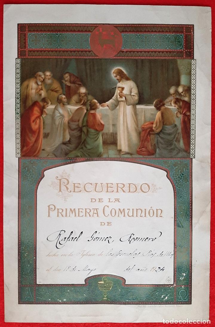 Postkarten: GRAN ESTAMPA RECUERDO PRIMERA COMUNION 1924 CROMOLITOGRAFIA MIDE 20 X 28 CMS. ORIGINAL , F11