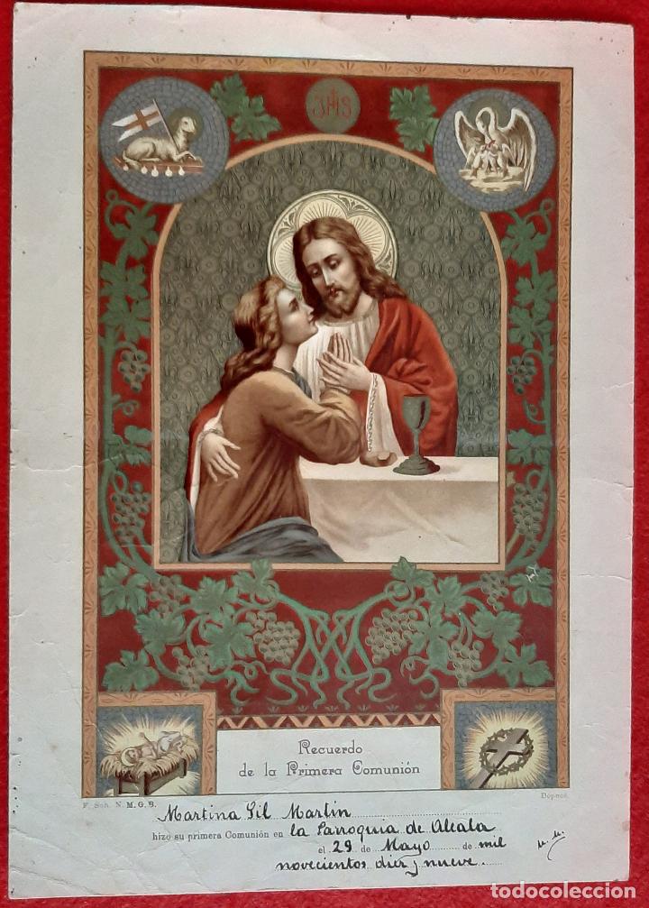 Postkarten: GRAN ESTAMPA RECUERDO PRIMERA COMUNION 1919 CROMOLITOGRAFIA MIDE 20 X 28 CMS. ORIGINAL , F11