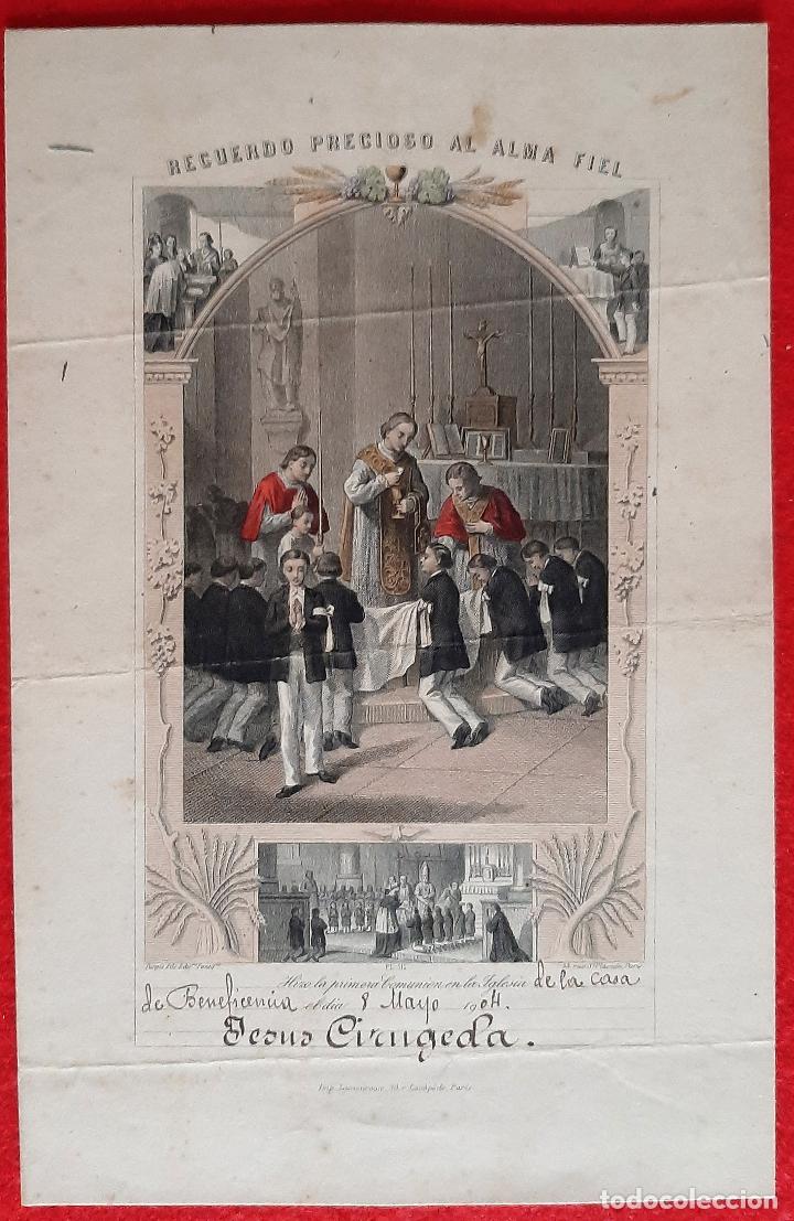 Postkarten: GRAN ESTAMPA RECUERDO PRIMERA COMUNION 1904 MIDE 16 X 24,50 CMS. PLANCHA ORIGINAL , F11