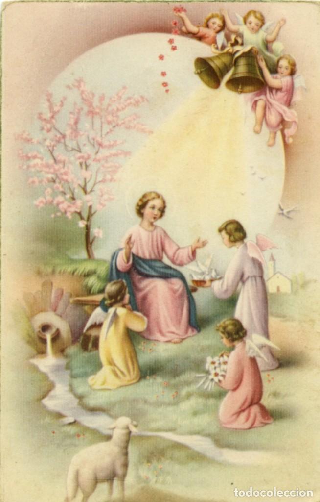 Postales: N&ordm; 1201. Escena de Ni&ntilde;o Jes&uacute;s con &aacute;ngeles. Escrita en 1960. Ed. S/PACIS