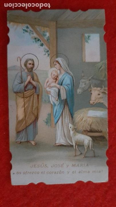 Postais: ANTIGUA ESTAMPA RELIGIOSA JESUS JOSE Y MARIA ORIGINAL ESJ 747