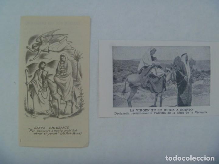 Postales: LOTE DE 2 ESTAMPAS ANTIGUAS DE LA SAGRADA FAMILIA HUYENDO A EGIPTO: ORACION EMIGRANTE Y POR VIVIENDA
