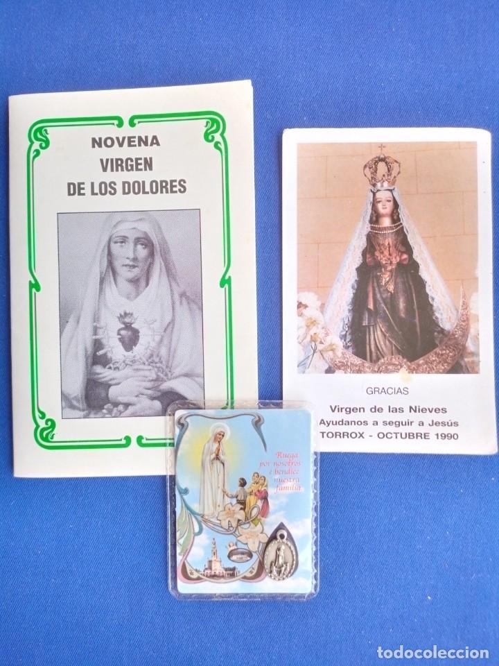 Postales: Nova virgen de los Dolores, Vigen de las Nieves y Virgen a Santa Catalina Laboure