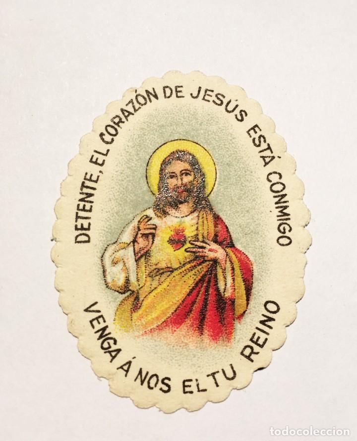 Postales: Estampa ovalada EL CORAZ&Oacute;N DE JES&Uacute;S, Recuerdo del Colegio Calasancio manuscrito al dorso