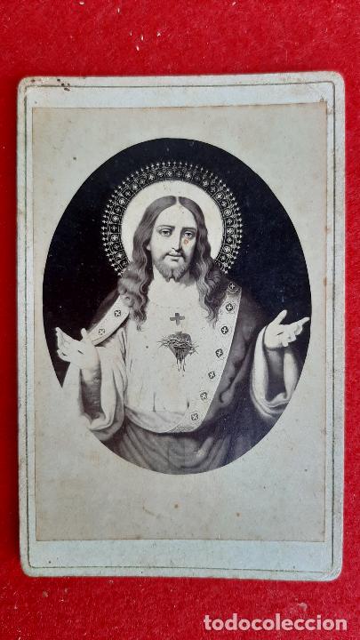 Postais: FOTOGRAFIA SIGLO XIX EN ALBUMINA DE UNA PINTURA DEL SAGRADO CORAZON ORIGINAL , F12