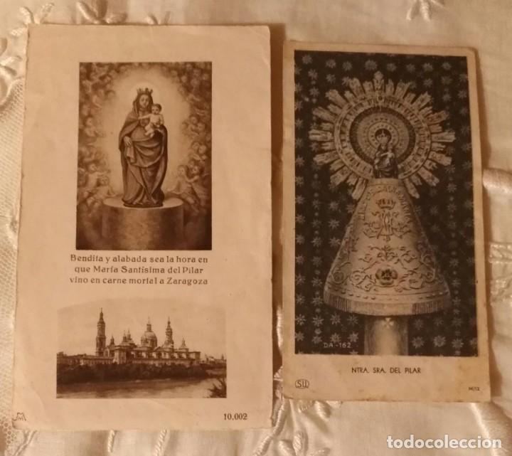 Postales: ESV 11 Lote 2 antiguas estampas Virgen del Pilar con Oraci&oacute;n a la Virgen por Espa&ntilde;a - A&ntilde;os 40 S. XX