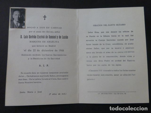 Postales: RECORDATORIO DEFUNCION MARQUES DE ARGELITA - Foto 1