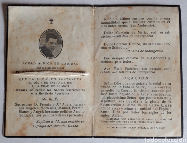 Postales: SANTANDER. Recordatorio de defunci&oacute;n. 1929 - Foto 2