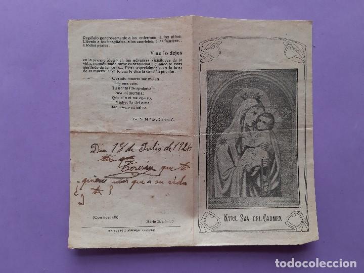Postkarten: ANTIGUA ESTAMPA EL ESCAPULARIO DEL CARMEN CASTELLON 18 JULIO 1926 NTRA SE&Ntilde;ORA DEL CARMEN
