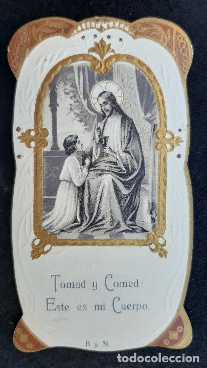 Postkarten: ANTIGUA ESTAMPA TROQUELADA RECUERDO PRIMERA COMUNION 1921 GODELLA MODERNISTA ORIGINAL ESJ 1491