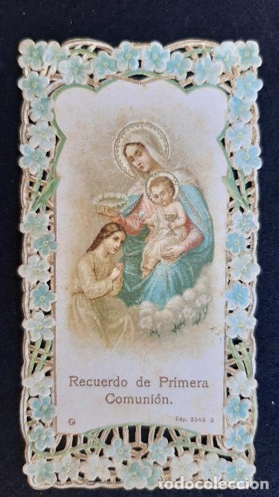 Postkarten: ANTIGUA ESTAMPA CALADA RECUERDO PRIMERA COMUNION ORIGINAL ESJ 1499