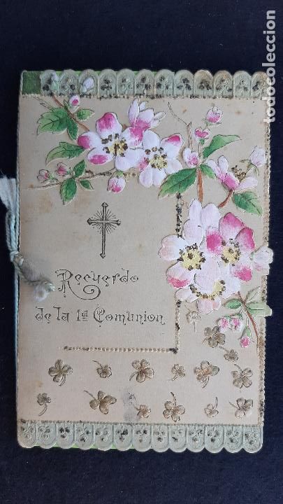 Postkarten: ANTIGUA ESTAMPA CALADA RECUERDO PRIMERA COMUNION DIPTICO ORIGINAL ESJ 1506