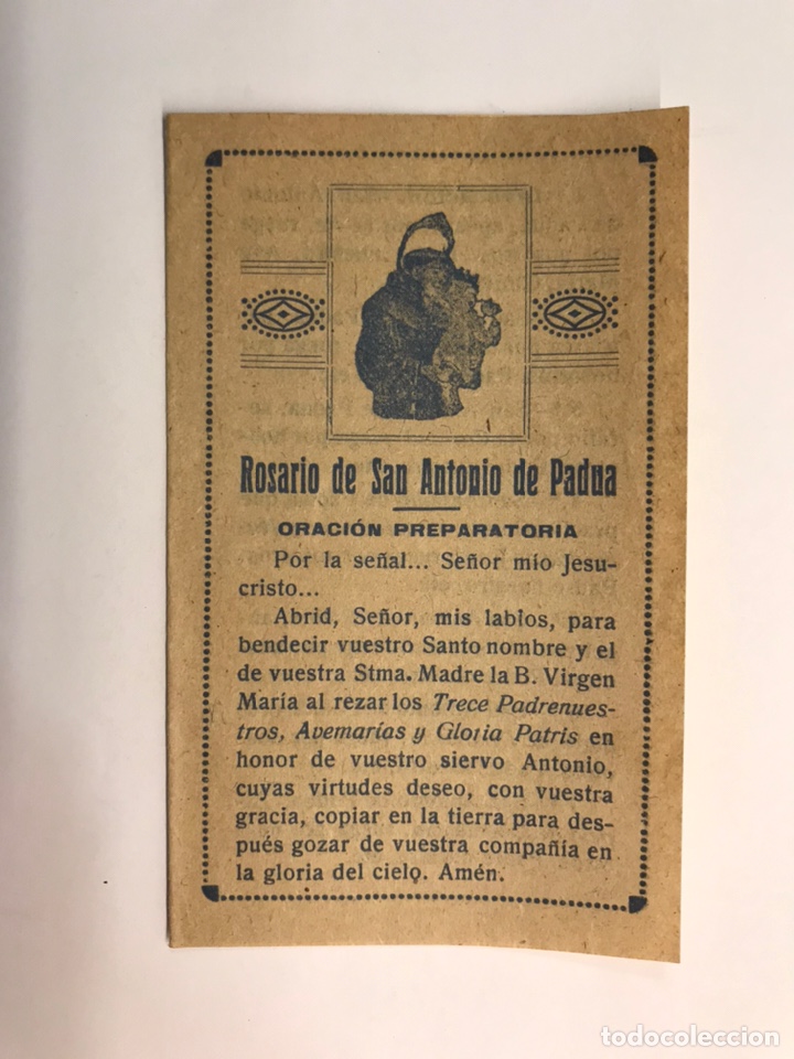 Postales: ROSARIO DE SAN ANTONIO DE PADUA. Diptico Oracion Preparatoria (h.1945?)