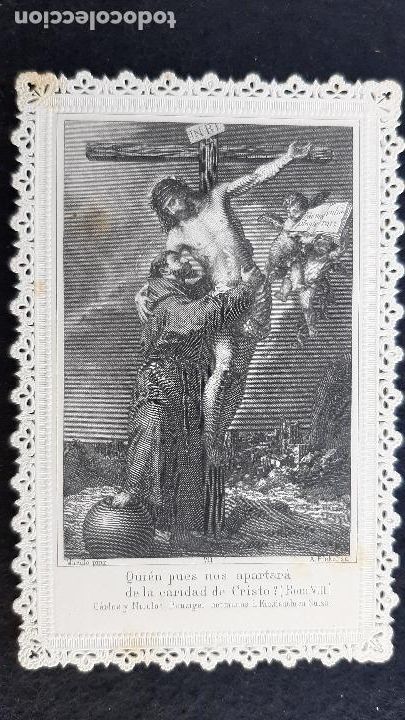 Postais: ANTIGUA ESTAMPA RELIGIOSA JESUS EN LA CRUZ CALADA PUNTILLA ORIGINAL ESJ 2148