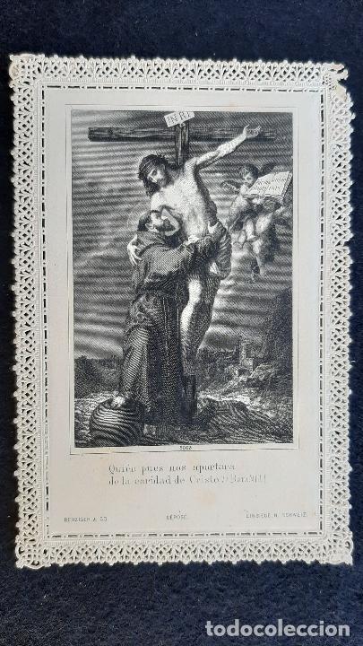 Postais: ANTIGUA ESTAMPA RELIGIOSA JESUS EN LA CRUZ CALADA PUNTILLA ORIGINAL ESJ 2157