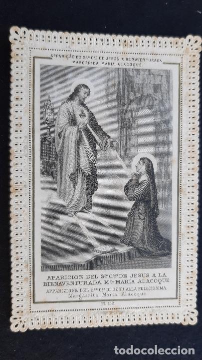 Postais: ANTIGUA ESTAMPA RELIGIOSA MARIA DE ALACOQUE CALADA PUNTILLA ORIGINAL ESJ 2193
