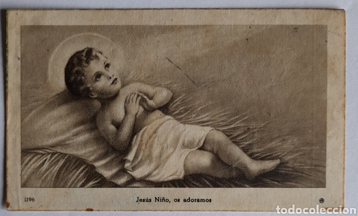 Postales: LIA&Ntilde;O de Villaescusa. Estampa del ni&ntilde;o Jes&uacute;s. 1955 con dedicatoria