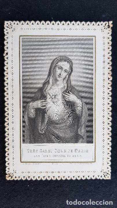 Postais: ANTIGUA ESTAMPA RELIGIOSA SANTISIMO CORAZON DE MARIA CALADA PUNTILLA ORIGINAL ESJ 2392