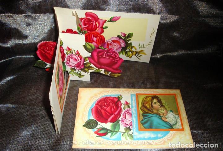 Postales: Postal superdesplegable troquelada de La Virgen y El Ni&ntilde;o Jes&uacute;s a&ntilde;os 60