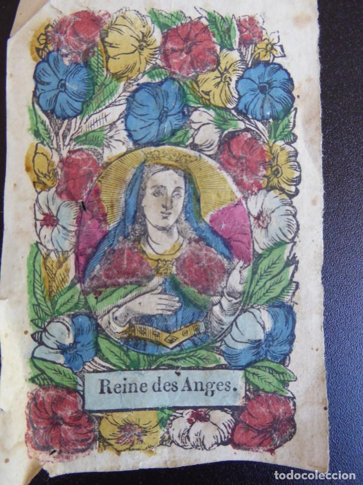 Postales: ANTIGUA Estampa iluminada &rdquo;Reine des Anges&rdquo;