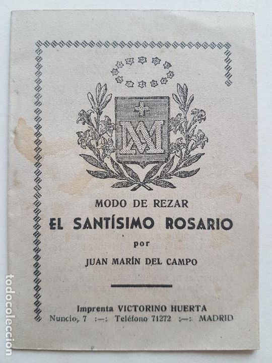 Cartoline: SANTISIMO ROSARIO MODO DE REZAR POR JUAN MARTIN DEL CAMPO CUADERNILLO 8 HOJAS