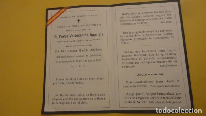 Postales: RECUERDO FUNERAL. D.PEDRO VALDECANTOS APARICIO. CONSTANTINA. GUERRA CIVIL 1936
