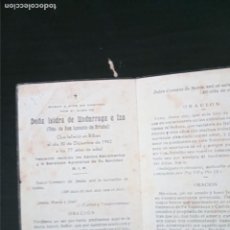 Postales: RECORDATORIO ISIDRA UNDURRAGA IZA IGNACIO ARTABE BILBAO 1942