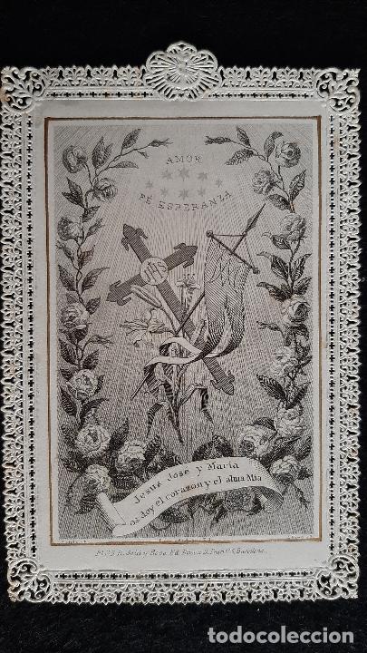 Cartes Postales: ANTIGUA ESTAMPA RELIGIOSA JESUS JOSE Y MARIA CALADA PUNTILLA ORIGINAL ESJ 2609