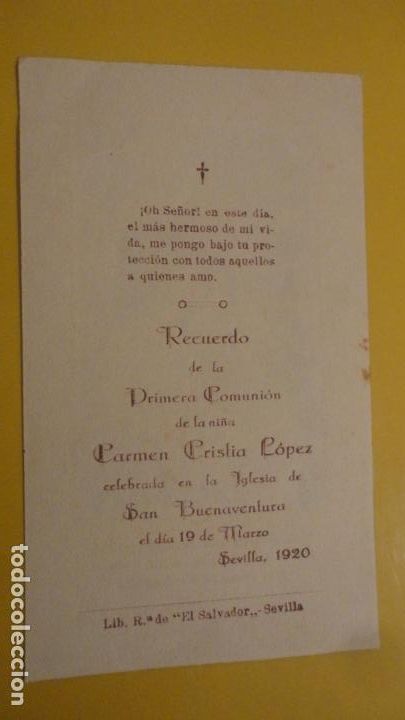Postales: RECUERDO PRIMERA COMUNION.CARMEN CRISTIA LOPEZ.SEVILLA 1920