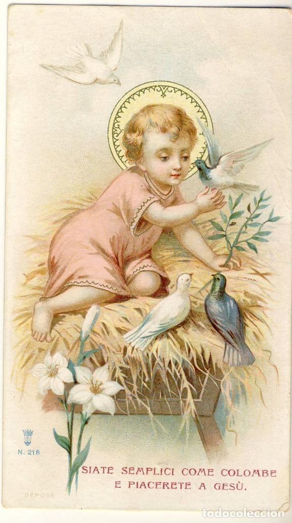 Postales: ANTIGUA ESTAMPA DE DEL NI&Ntilde;O JES&Uacute;S: SIATE SEMPLICI COME COLOMBE E PIACERETE A GES&Uacute;.-