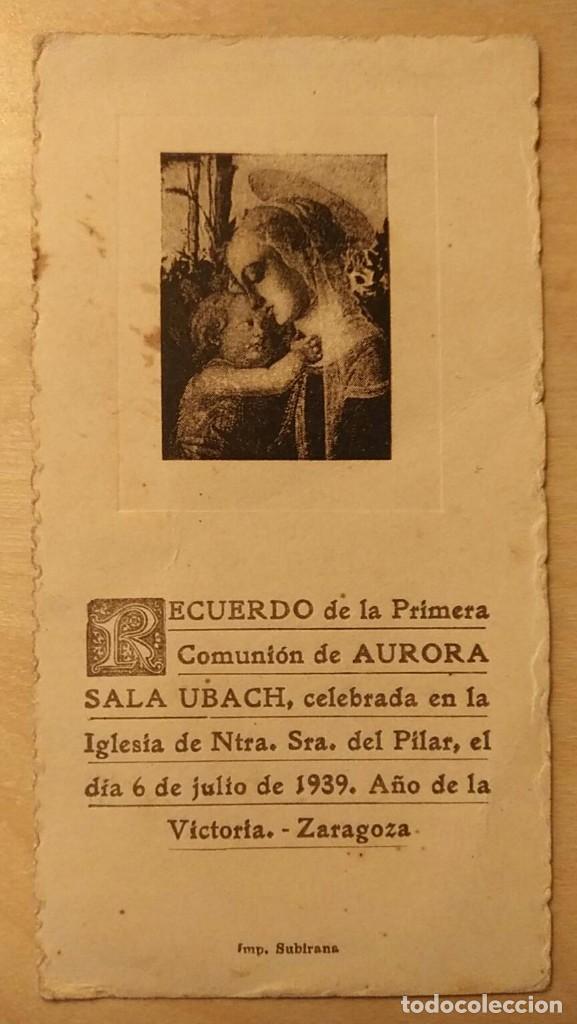 Postales: R 53 Estampa Recordatorio 1&ordf; Comuni&oacute;n - Iglesia Ntra Sra del Pilar - julio 1939 - A&ntilde;o de la Victoria