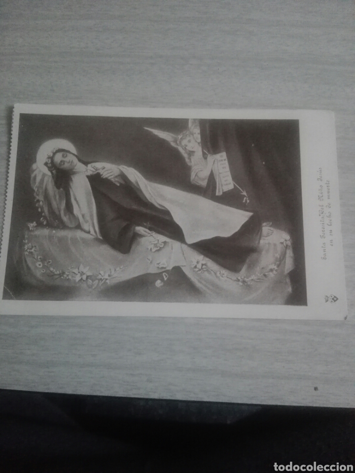 Postales: Postal Santa Teresita del ni&ntilde;o Jes&uacute;s en su lecho de muerte