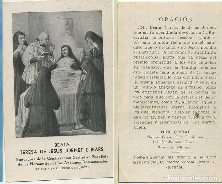 Postales: ANTIGUA ESTAMPA ORACI&Oacute;N BEATA TERESA DE JESUS JORNET E IBARS FUNDADORA DE LA CONGREGACION CARITATIVA