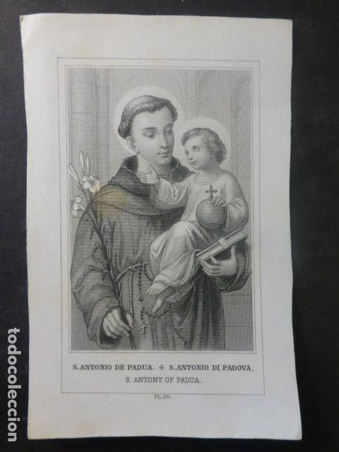 Cartoline: SAN ANTONIO DE PADUA ANTIGUA ESTAMPA GRABADO SIGLO XIX