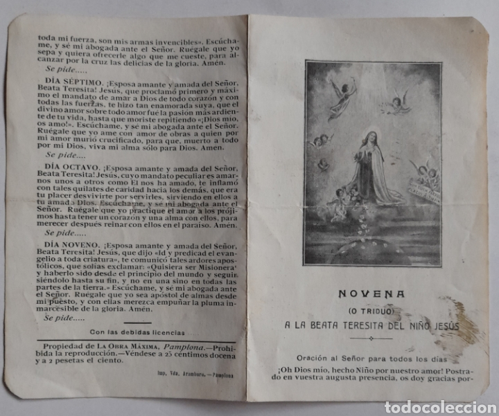 Postales: D&iacute;ptico de NOVENA (o triduo) A LA BEATA TERESITA DEL NI&Ntilde;O JES&Uacute;S.